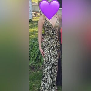 Beaded Black and Gold prom Dress